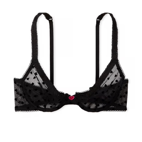 New! Victorias Secret Tease Unlined Demi Bra sheer heart print mesh 20042 - Picture 1 of 8